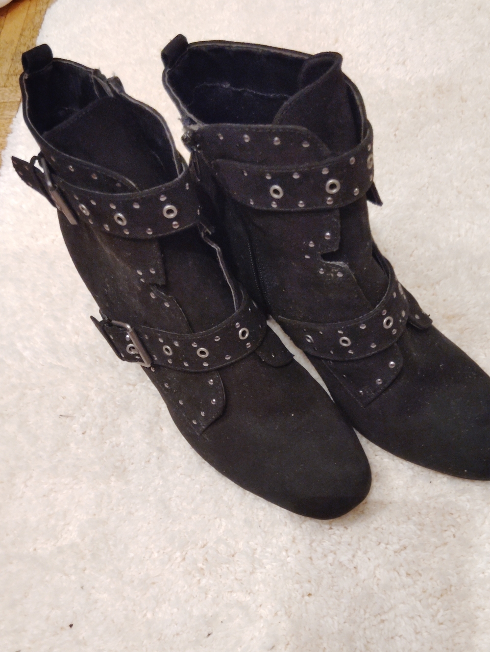 BONGO Black Suede Buckle & Grommet Ankle Boots